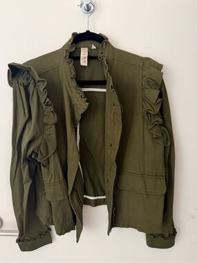 Anthropologie Dolan Olive Ruffle Military Utility Jacket